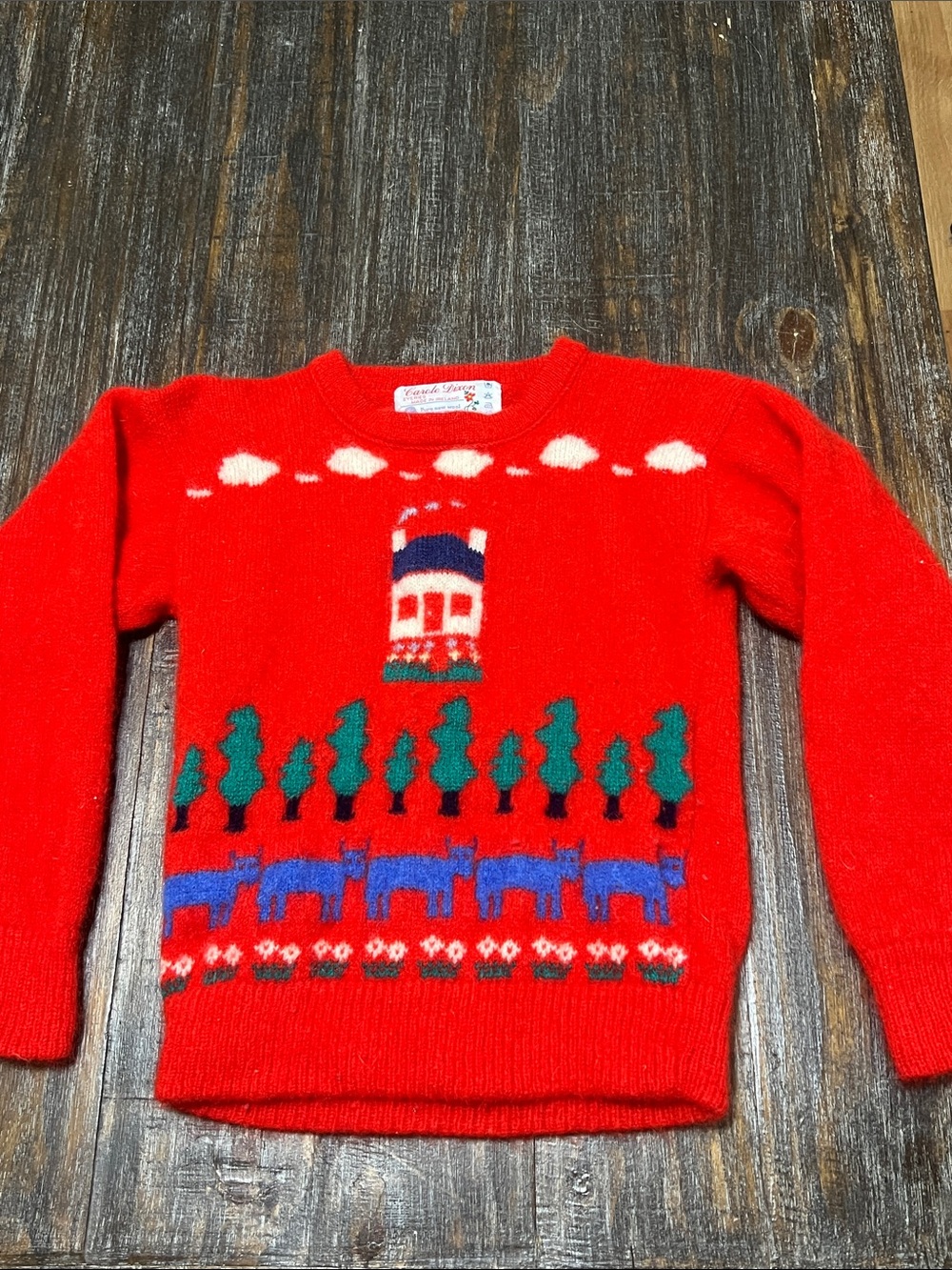 Vintage Carole Dixon Kids Red Holiday Wool Sweater